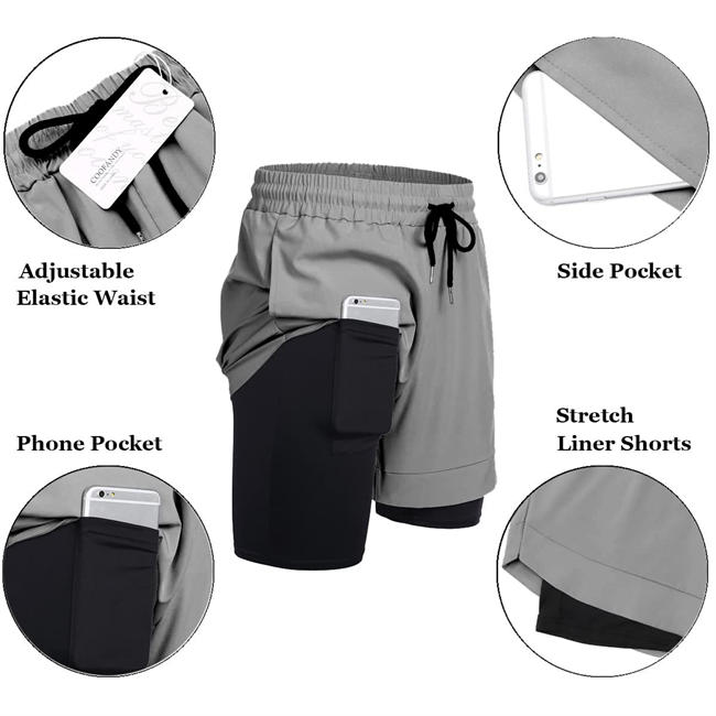 Men 2 Pack Running Shorts 2 in 1 Workout Shorts Quick Dry Gym Training Athletic Jogger with Phone Pockets